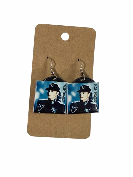 Jewelry - Blue Graphic Square Drop Earrings for Women Vinyl Record Cover